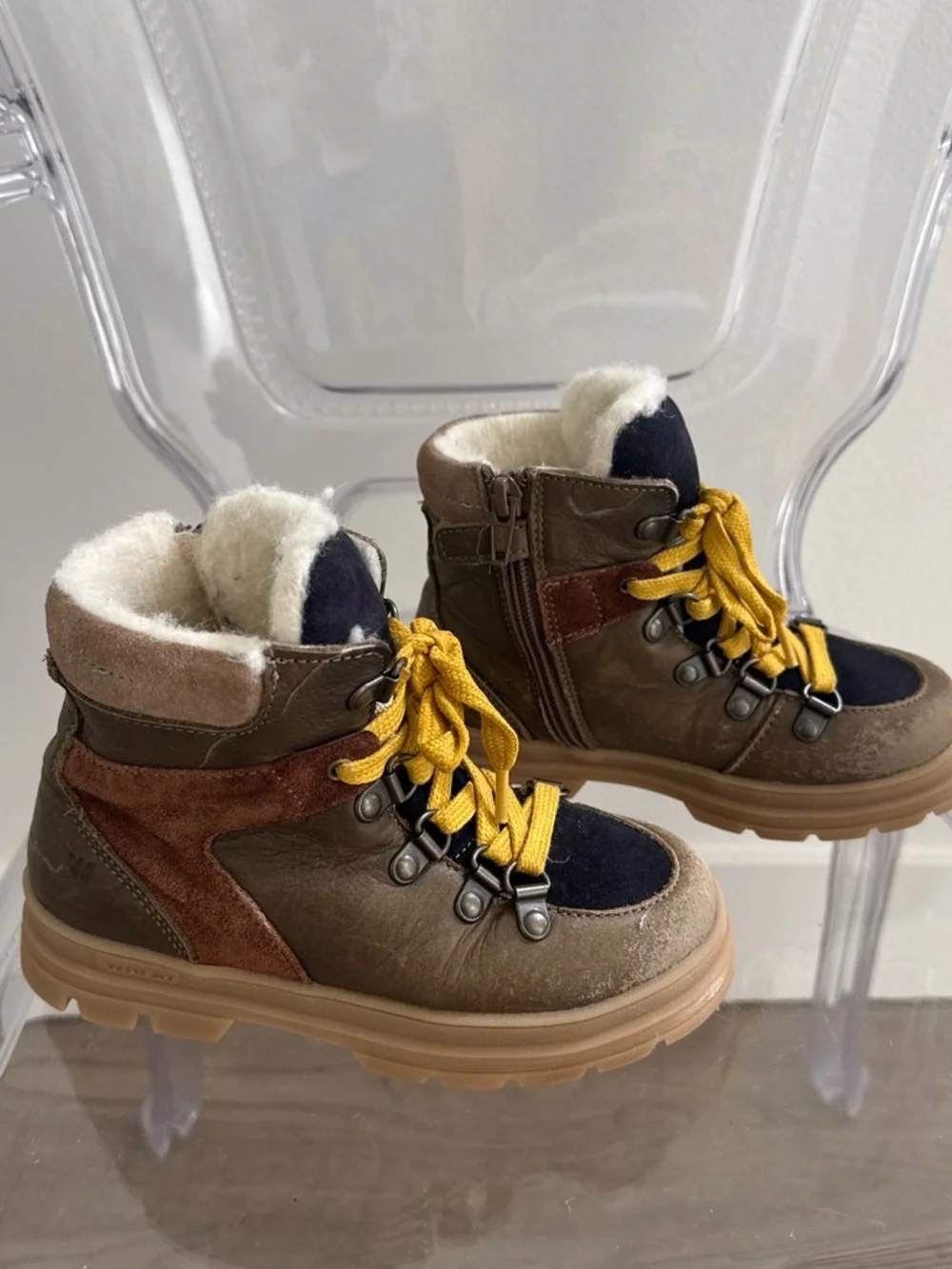 Kids Brown Lace-Up Winter Boots with Yellow Laces